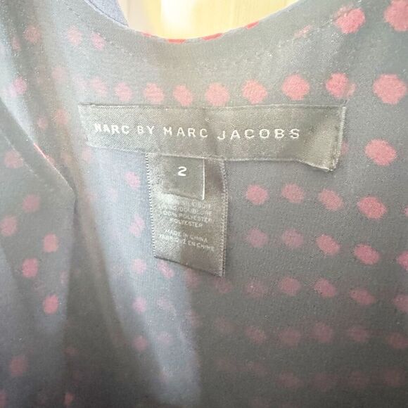 Marc by Marc Jacobs Navy Red Polka Dot Silk Shift Mini Dress Women’s Size 2 - Picture 4 of 9